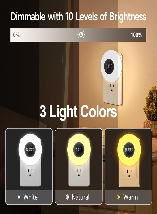 One Fire Night Light Clock, Dimmable+3 Light Colors+Timer Nightlight Timing Light, Small Clock, Toilet Light with Plug in Timer, Night Light Plug in, Nightlight for Kids Room, Bedroom Clocks for Kids Room - Image 4